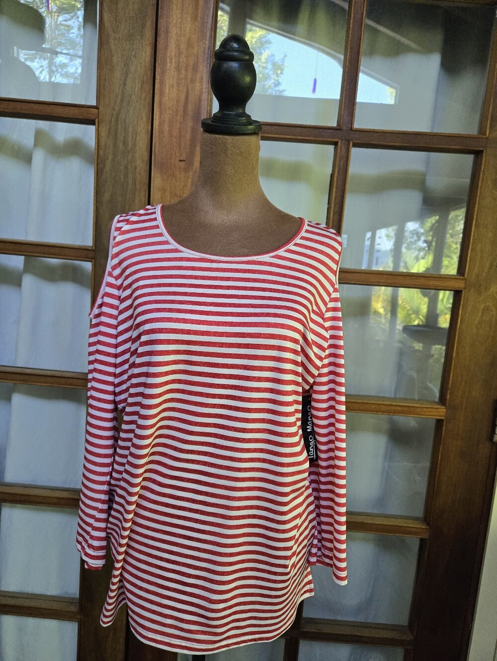 Tango Mango Women's Red and White Striped Long-Sleeve Top